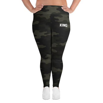 KING Lioness Plus Size Leggings in Military Camo with high-rise waistband and performance fabric
