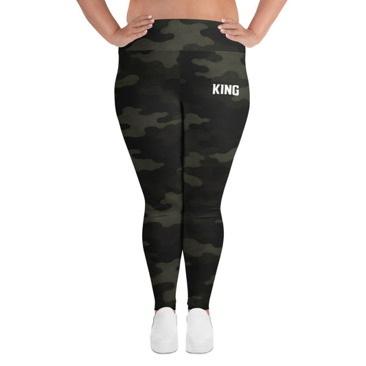 KING Lioness Plus Size Leggings in Military Camo with high-rise waistband and performance fabric