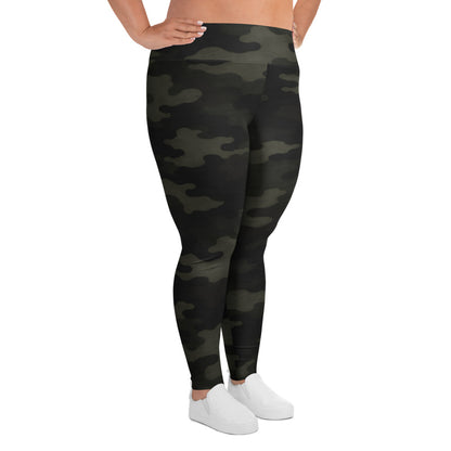 Plus size model wearing KING Lioness Military Camo leggings for training and lifestyle
