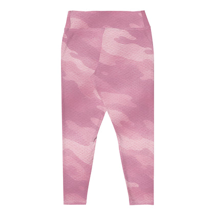 Back view of KING Lioness Plus Size Leggings showing rose camo pattern and waistband mockup