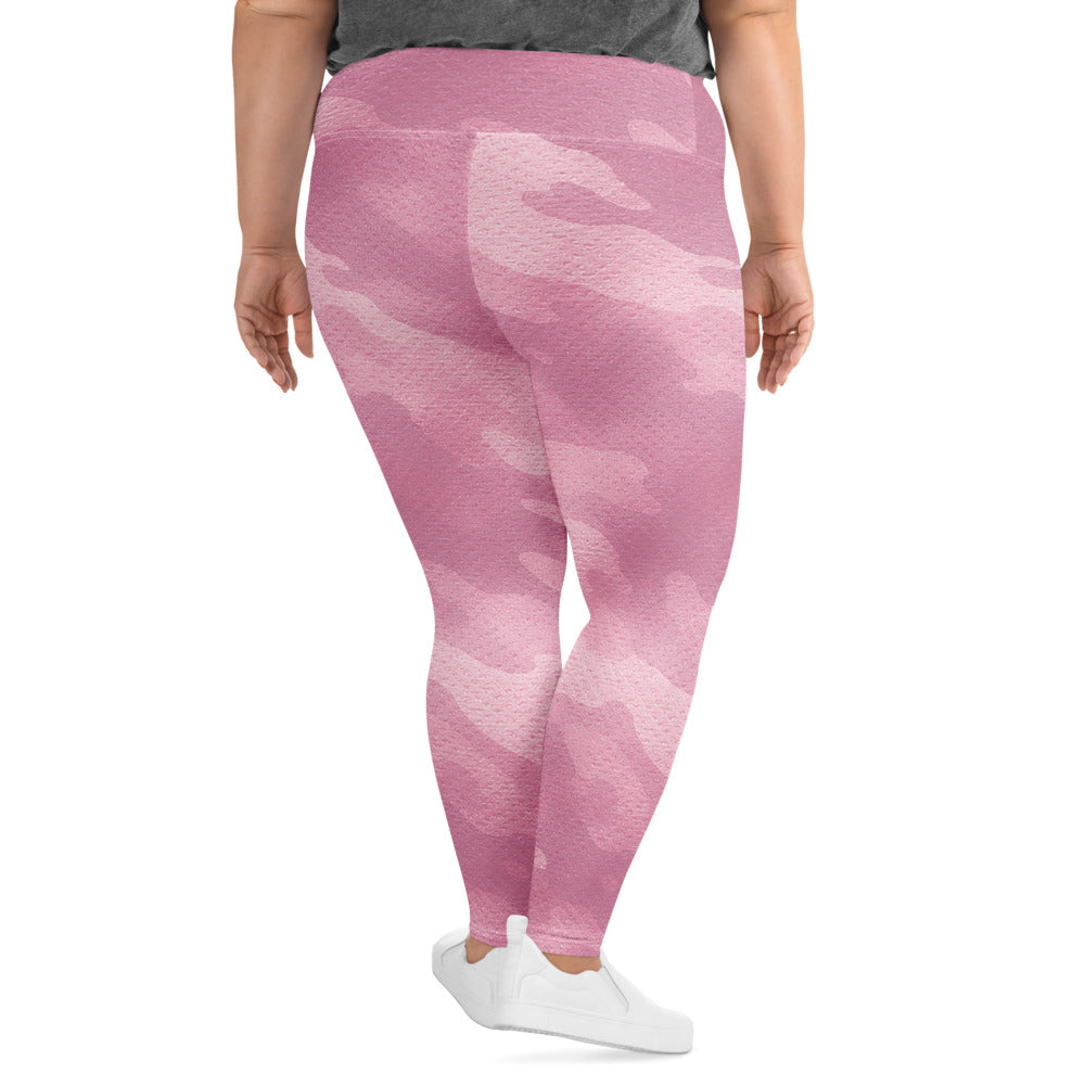 Back view of KING Lioness Plus Size Leggings showing rose camo pattern and waistband
