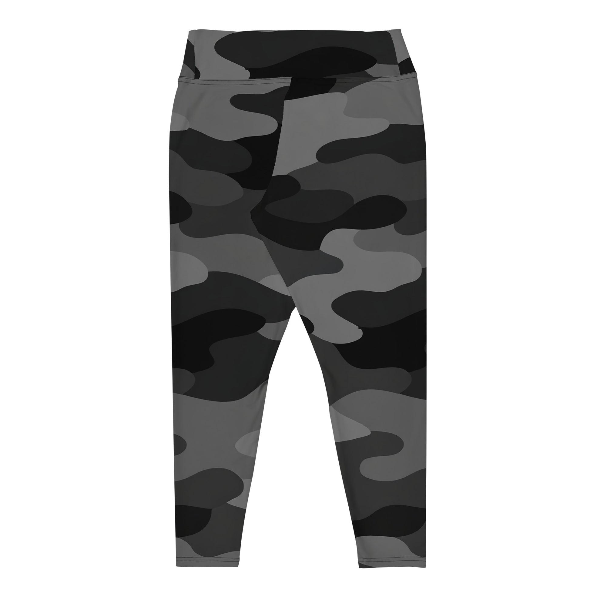 Back view of KING Lioness Plus Size Leggings in Shadow Camo, designed with a supportive waistband, smooth seams, and a flattering plus size silhouette.
