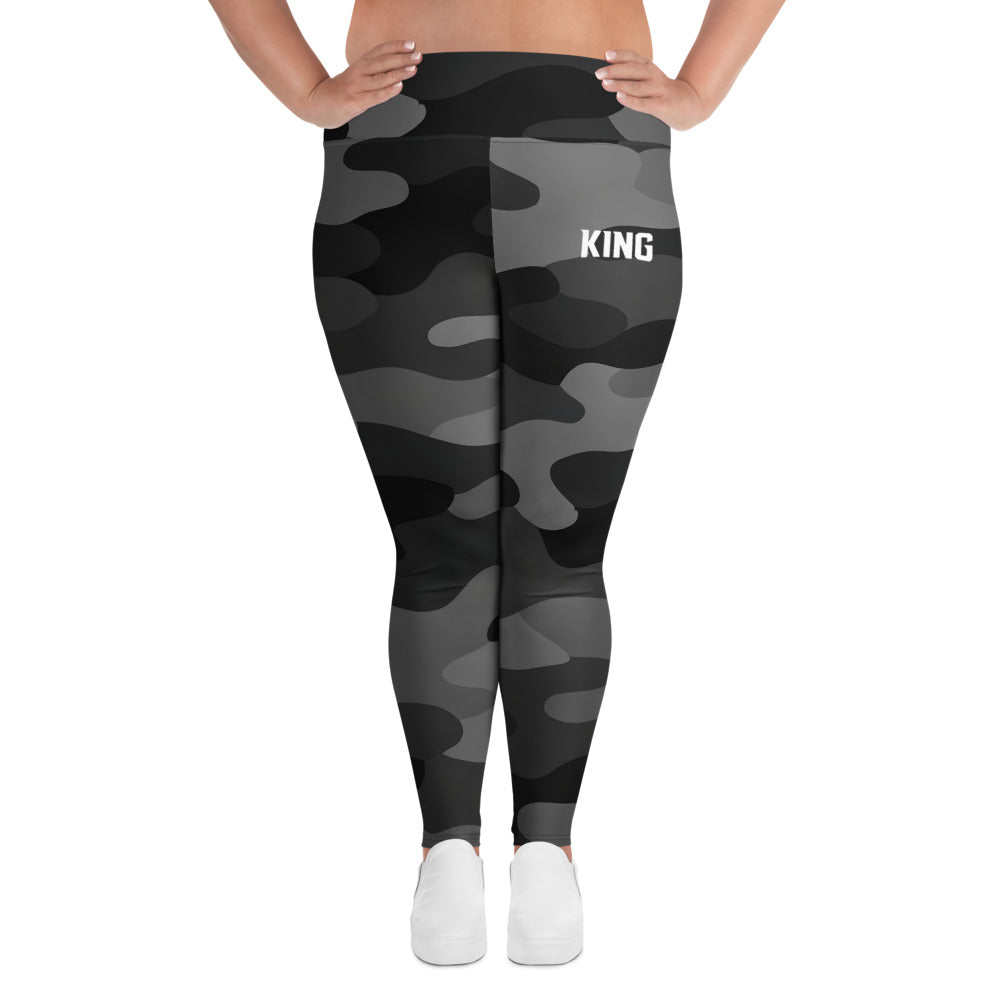 Plus size black shadow camo leggings with high-rise waistband by KING APEX