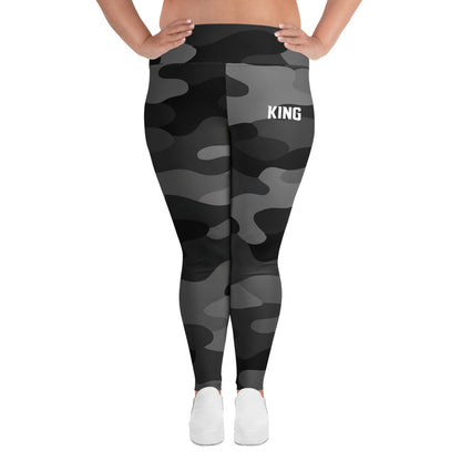 Plus size black shadow camo leggings with high-rise waistband by KING APEX