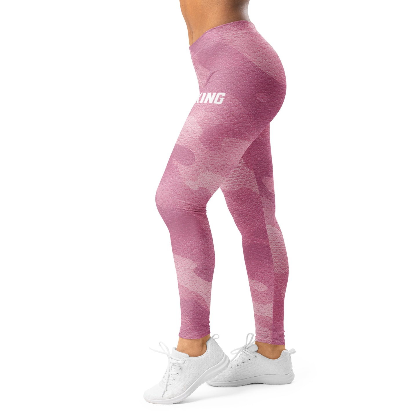 Full body view of KING Lioness Rose Camo Leggings, stylish performance activewear designed for training and lifestyle