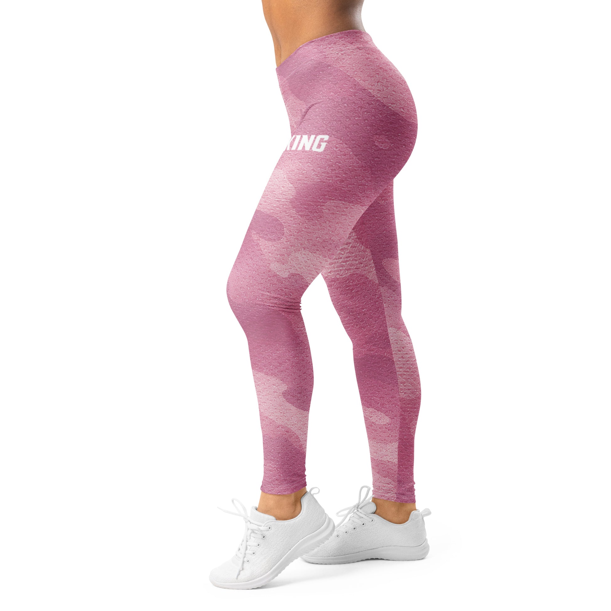 Full body view of KING Lioness Rose Camo Leggings, stylish performance activewear designed for training and lifestyle