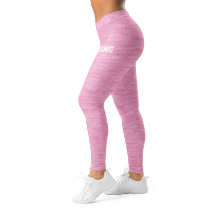 Back view of KING Lioness Rose Heather Leggings on model, sculpting fit and seamless design.