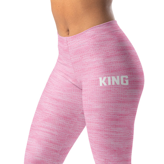 Female model wearing KING Lioness Rose Heather Leggings, front view, premium athletic fit.