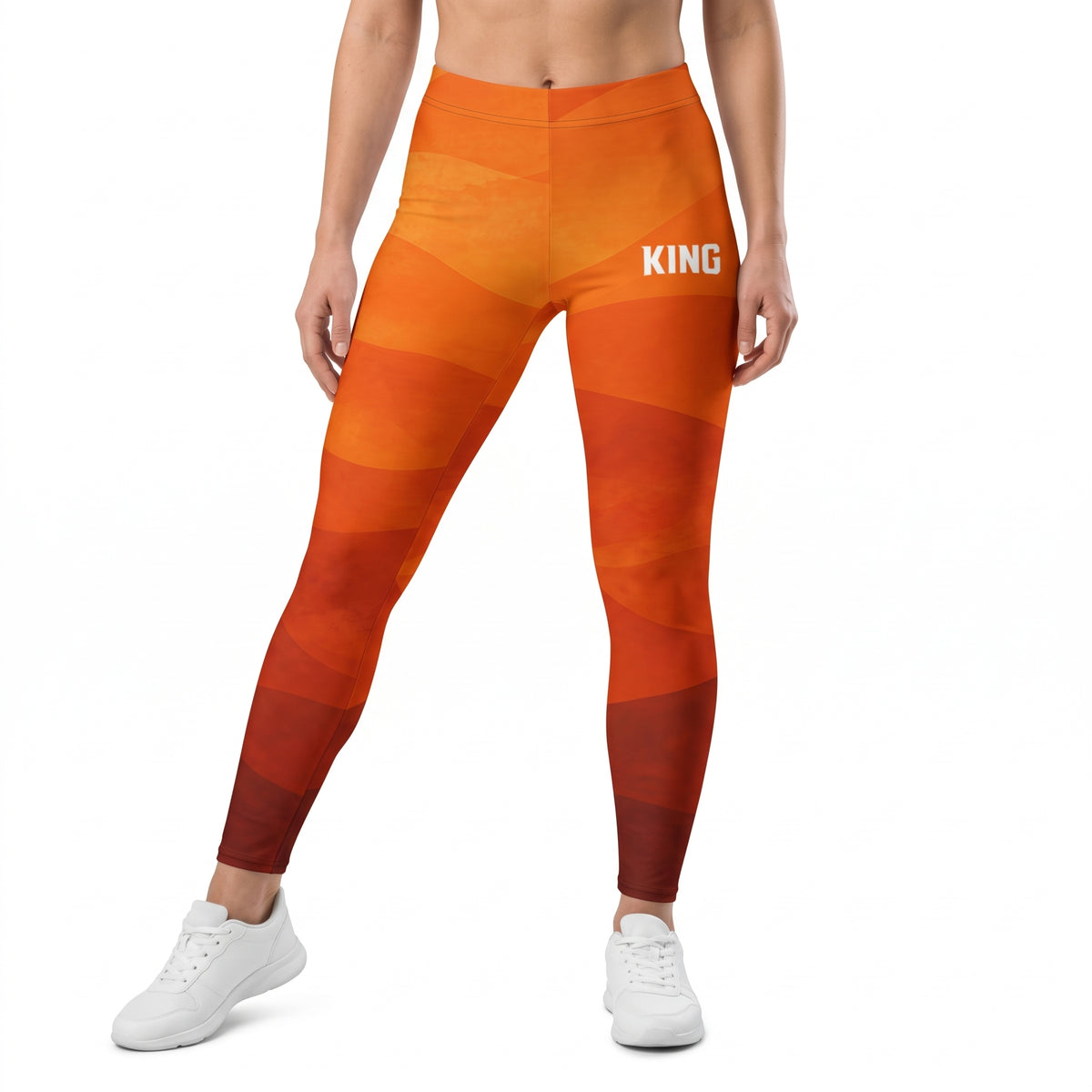 Front view of model wearing KING Lioness Savannah Leggings in Earth Edition