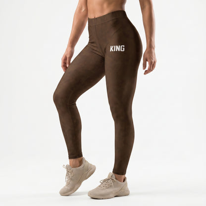 KING Lioness Savannah Pattern Leggings Earth Edition front view premium high-waist activewear