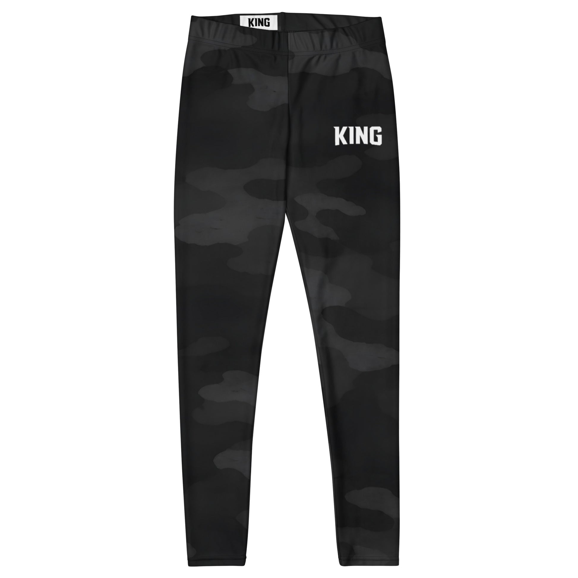 Front view of KING Lioness shadow camo leggings in black