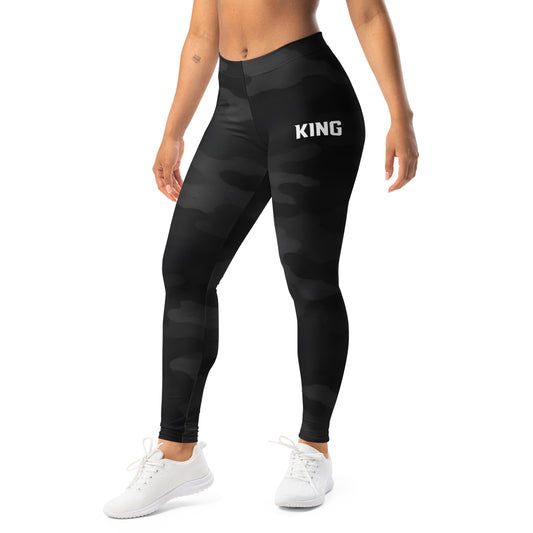 Black shadow camo high-rise leggings for women by KING APEX Lioness collection
