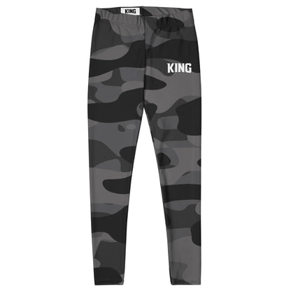 Flat product mockup of KING Lioness Shadow Camo Leggings — front view.