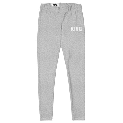 Flat lay of KING Lioness gray shadow camo leggings minimal design