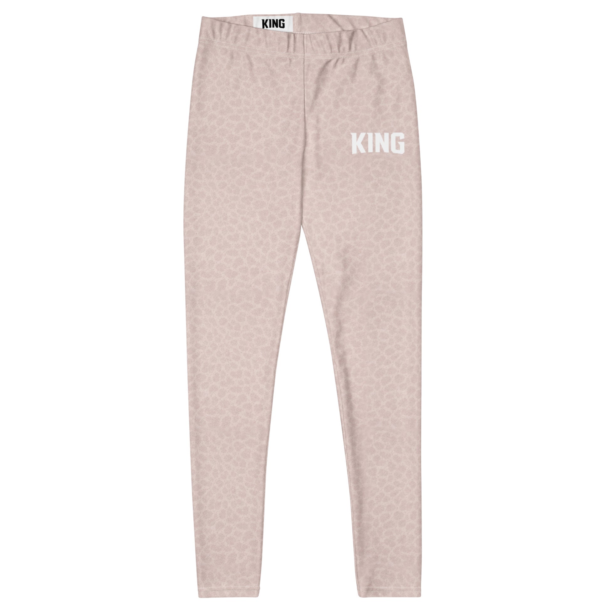 Flat lay of KING Lioness rose shadow camo leggings with minimal design