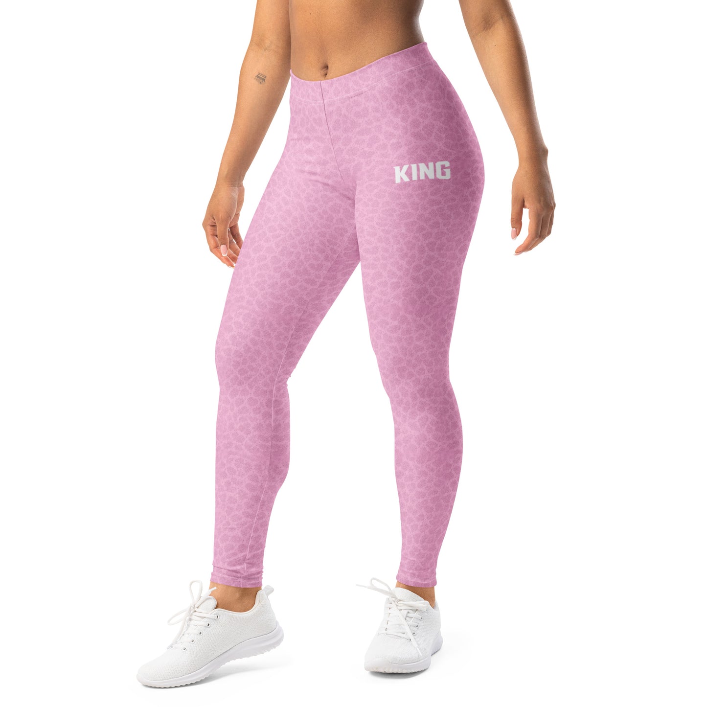KING Lioness Soft Rose leggings full body front view premium fitness wear