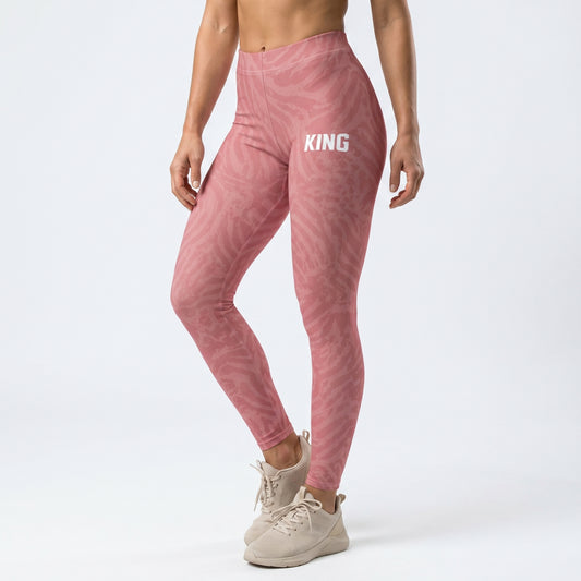 Soft rose performance leggings with shadow animal texture and minimal KING logo