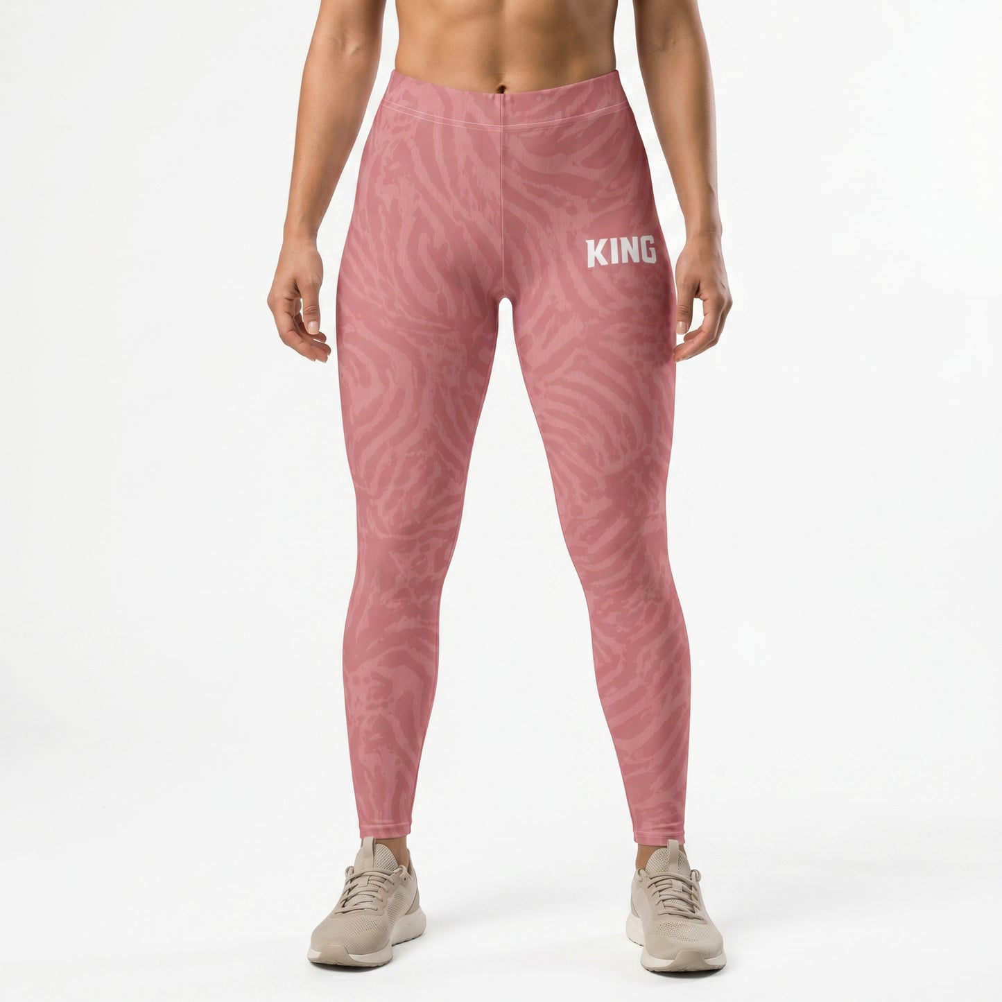 Women’s seamless-style activewear leggings in soft rose with premium textured pattern