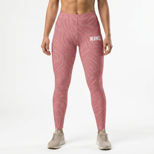 Women’s seamless-style activewear leggings in soft rose with premium textured pattern