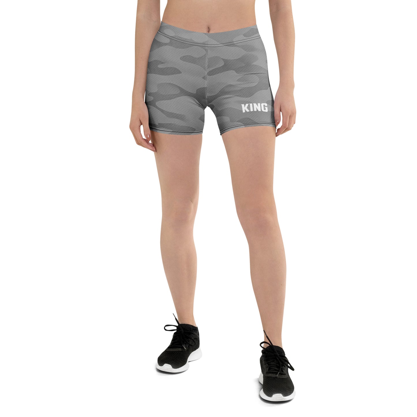Women’s KING Lioness Apex Training Shorts in Steel Camo, front view