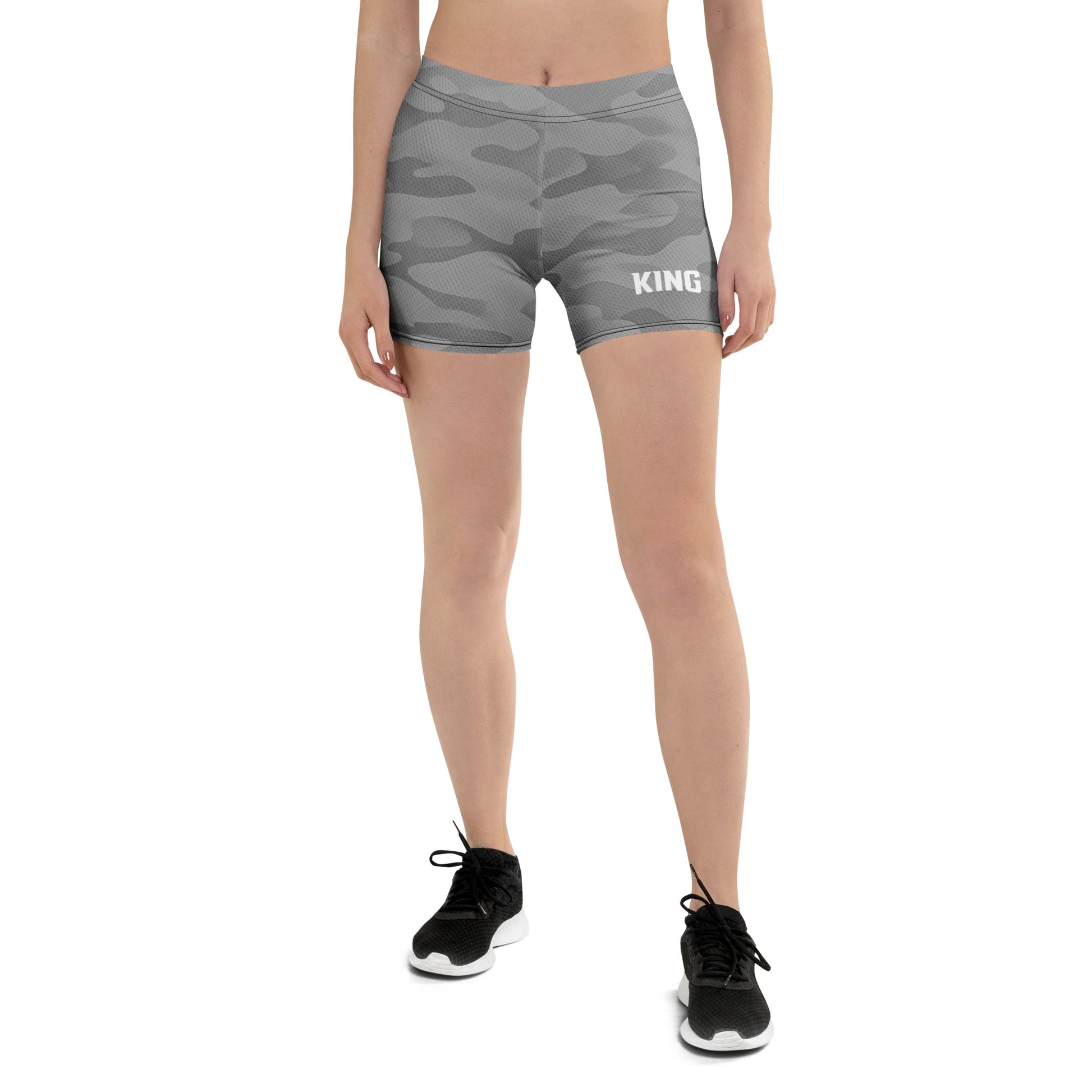 Women’s KING Lioness Apex Training Shorts in Steel Camo, front view