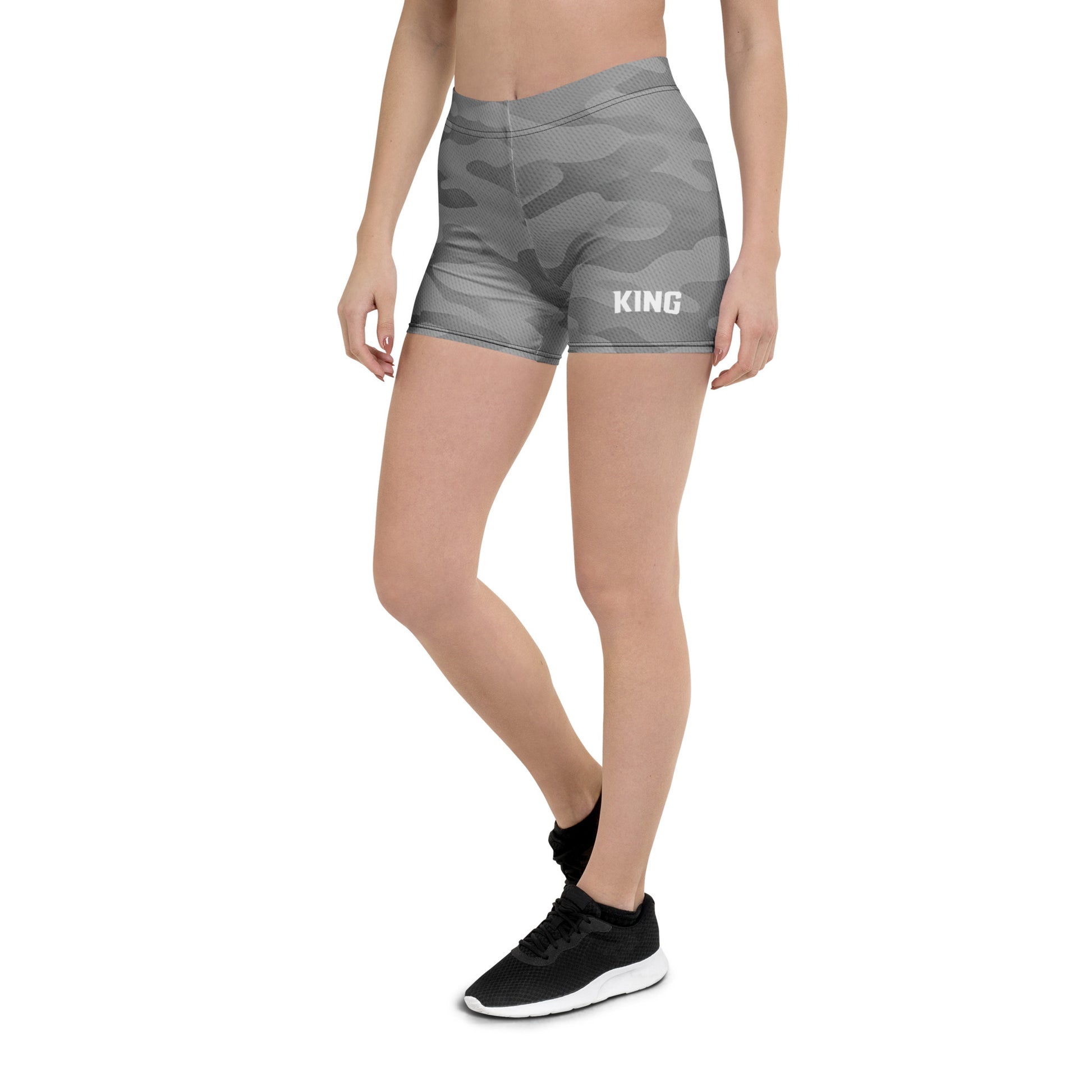 Women’s KING Lioness Apex Training Shorts in Steel Camo, front view