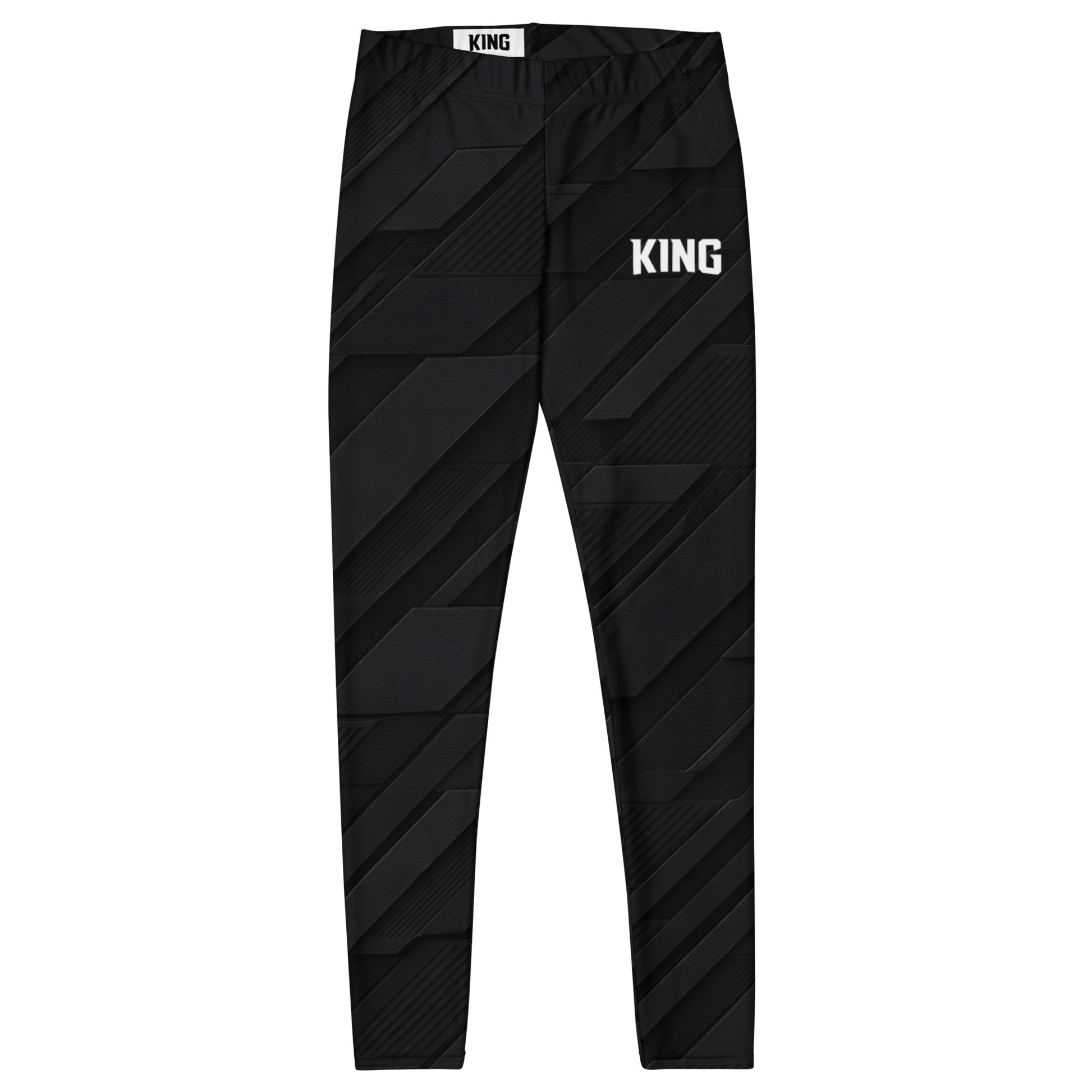 Flat lay front view of KING Lioness Tactical Apex Leggings — Black Edition.