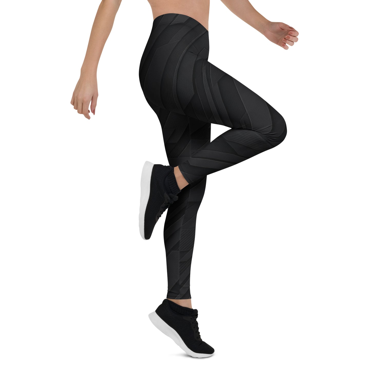 Side profile of KING Lioness Tactical Apex Leggings — Black Edition with sleek tactical design.