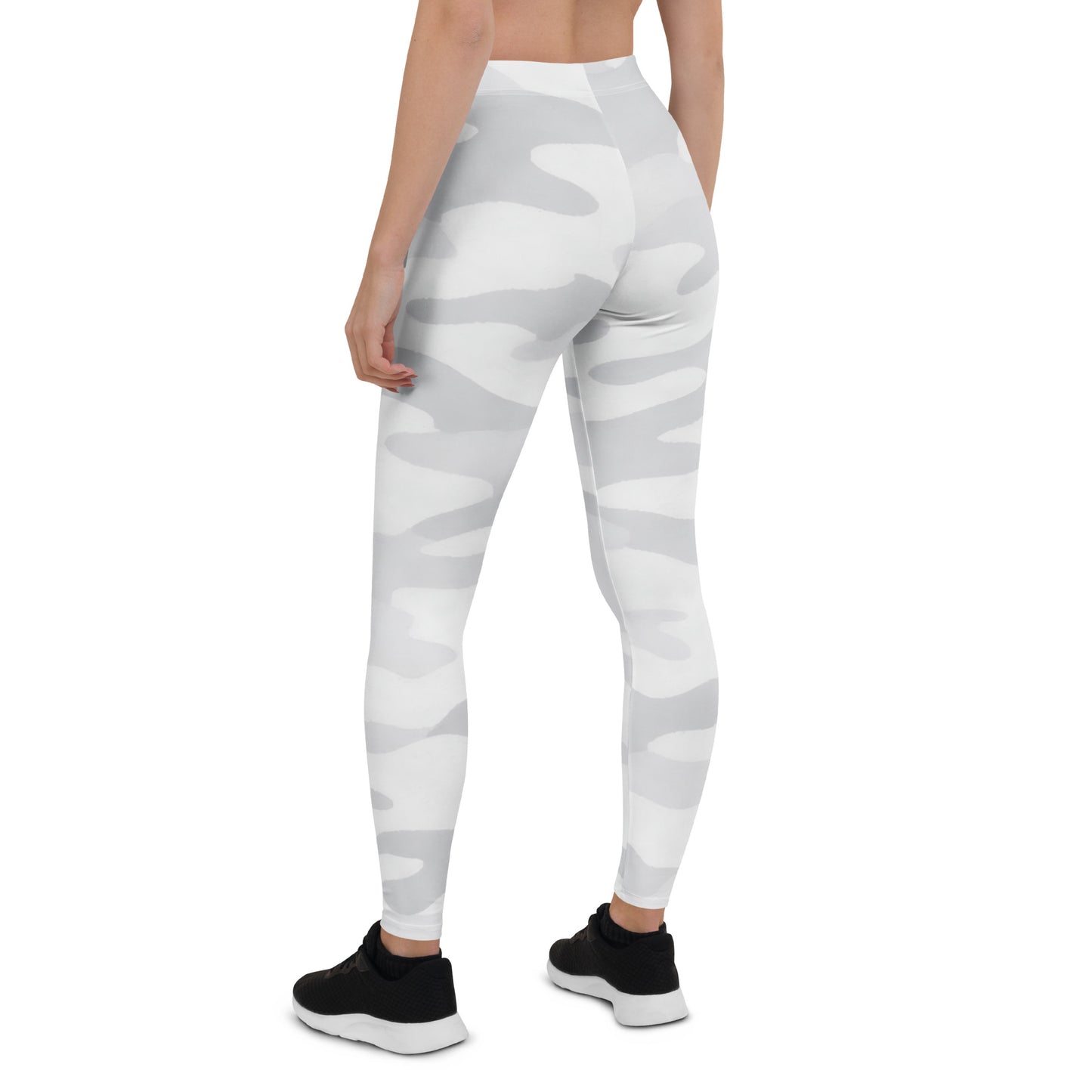 Back view of KING Lioness White Camo Leggings, sculpting fit athletic leggings designed for comfort and movement