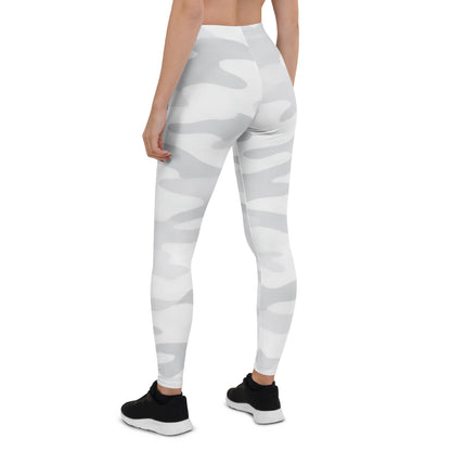 Back view of KING Lioness White Camo Leggings, sculpting fit athletic leggings designed for comfort and movement