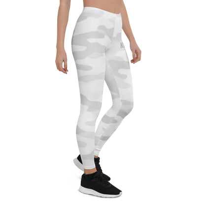 Side view of KING Lioness White Camo Leggings, high-waisted performance leggings with subtle white camouflage texture