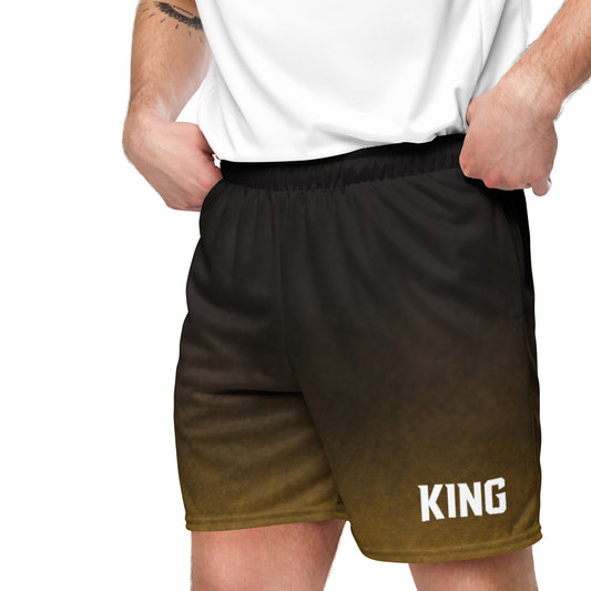 Close-up of KING Mesh Shorts Gold Fade Edition with smoked gold texture