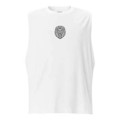 KING Muscle Tank White geometric lion chest – flat lay
