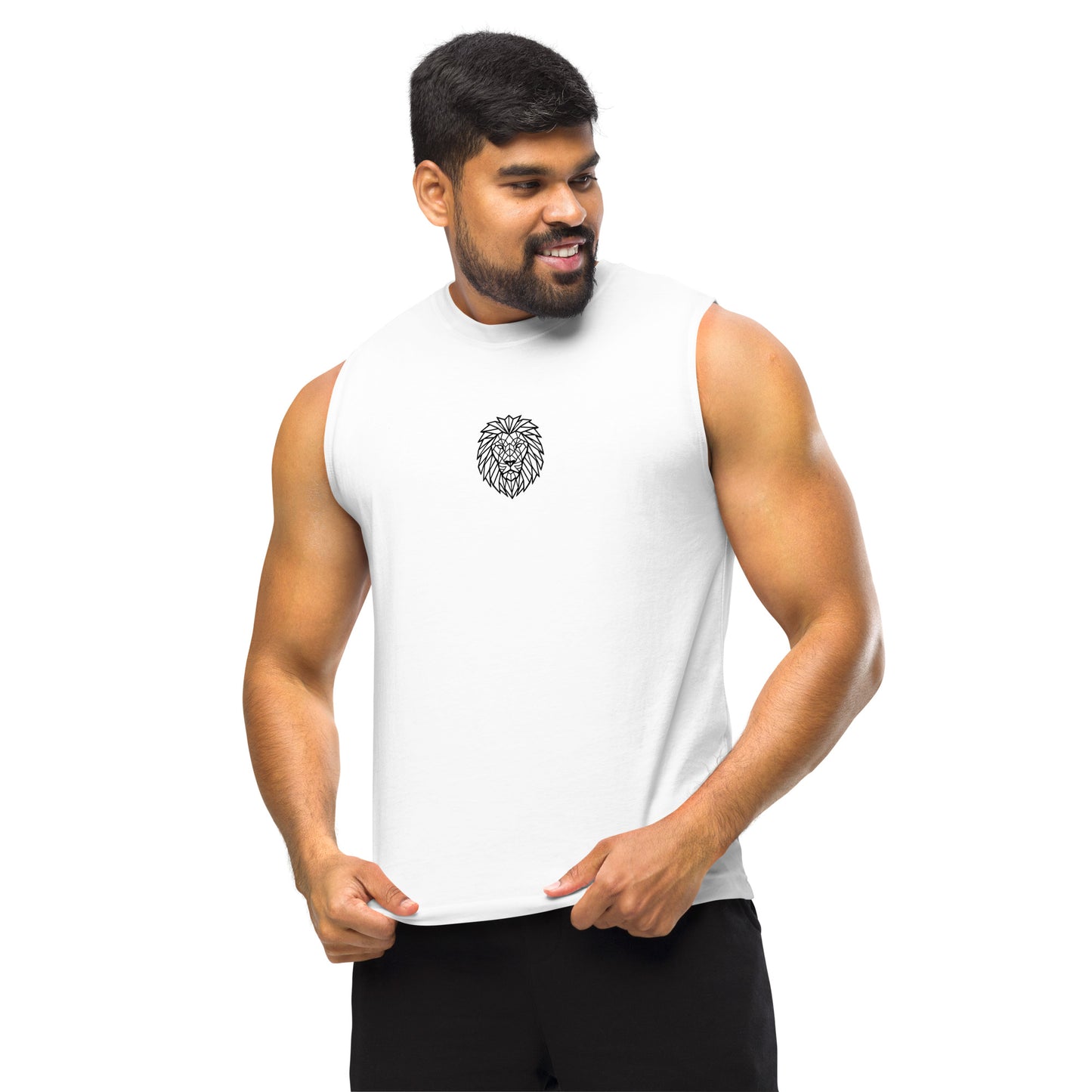 KING Muscle Tank White with minimal lion chest logo – front view
