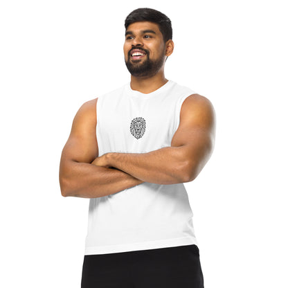 KING Muscle Tank White sleeveless fit – side view with lion logo

