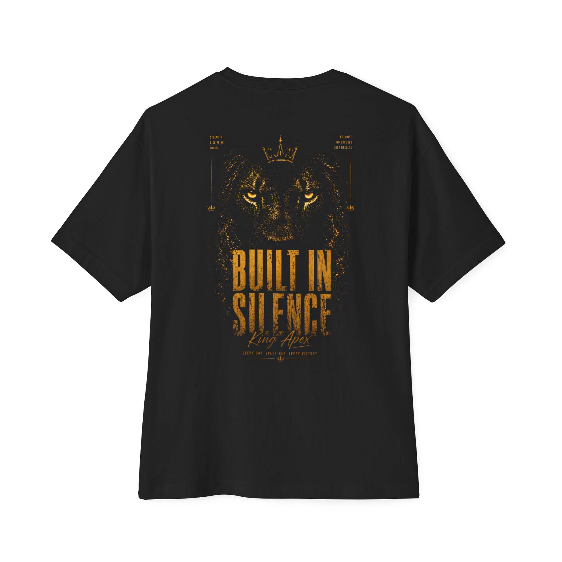 KING Oversized Tee Black with Built in Silence golden lion eyes design on back