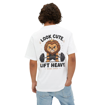 Male model wearing KING oversized tee lion gym design back print