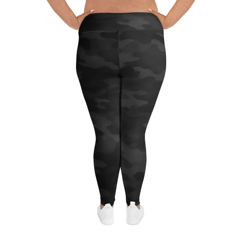 Back view of KING Shadow Camo plus size leggings with high waistband
