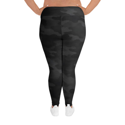 Back view of KING Shadow Camo plus size leggings with high waistband
