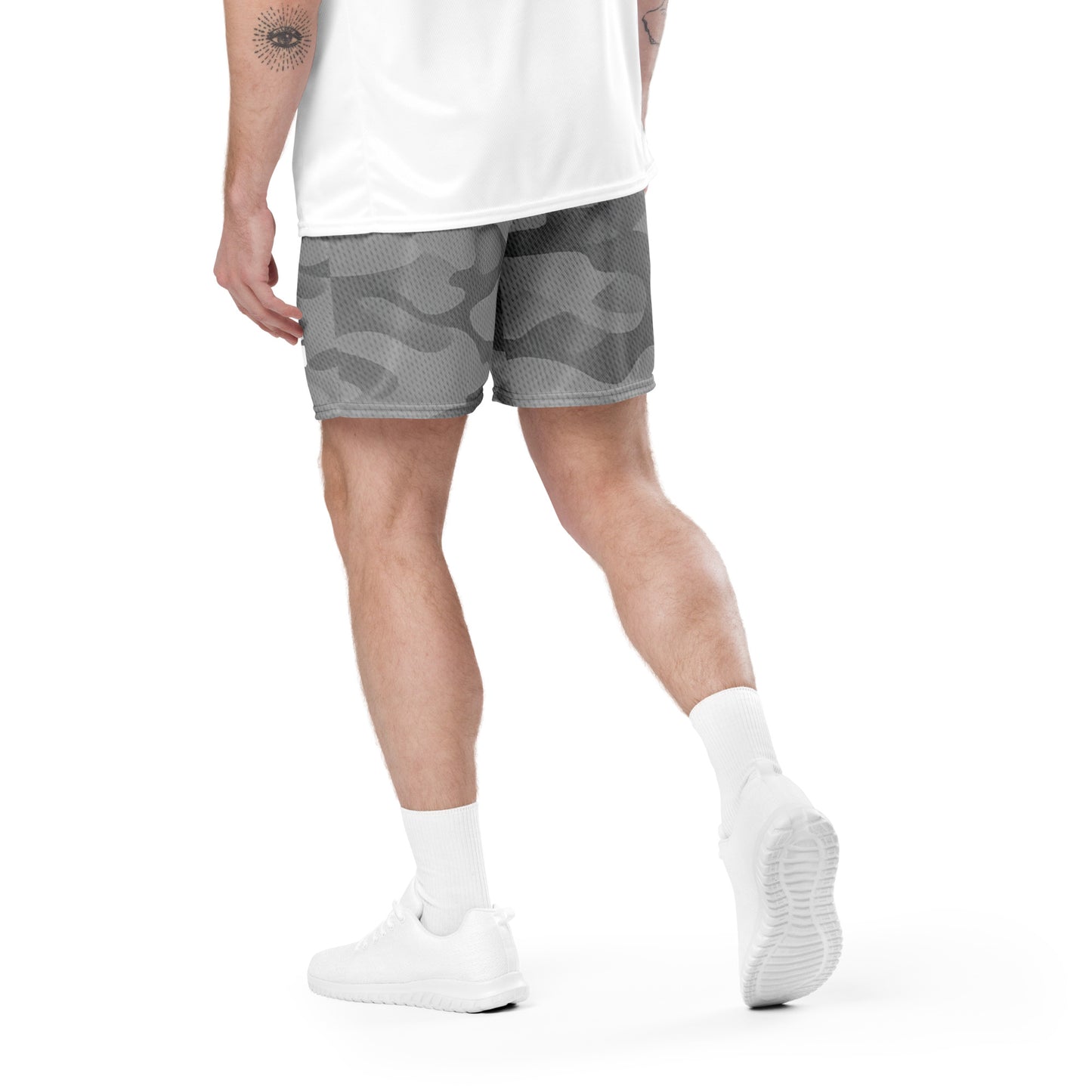 Back view on model — KING Camo Mesh Shorts Shadow Gray Edition