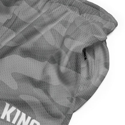 Pocket opening and inner KING branding detail — Shadow Gray Camo Mesh Shorts