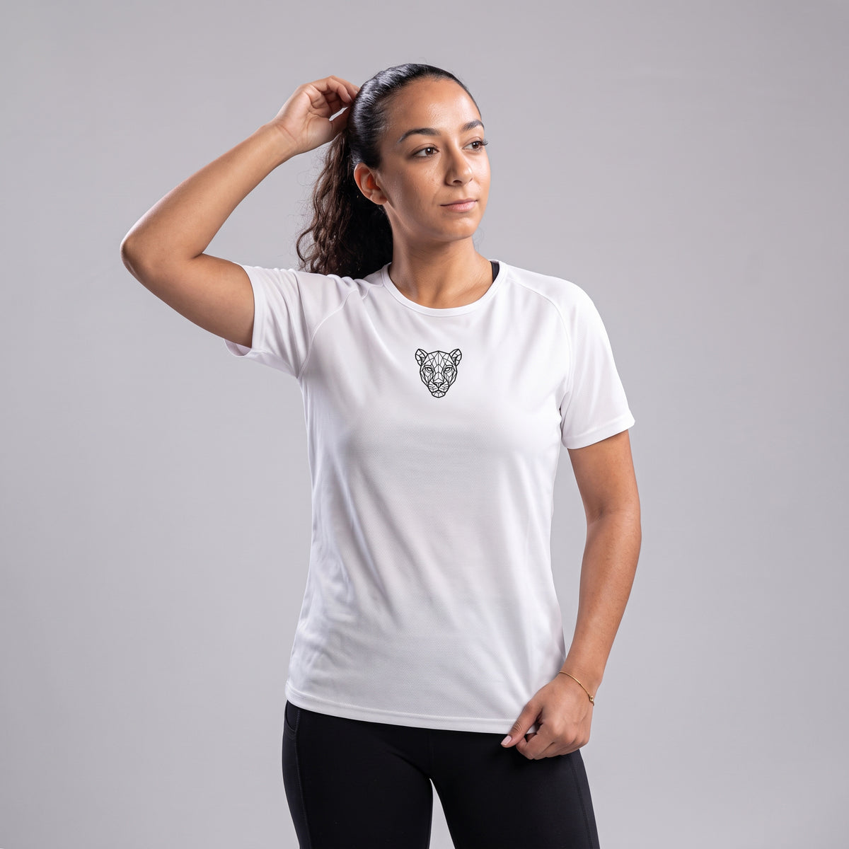 Back three-quarter view of white KING Sports Jersey, geometric lioness edition