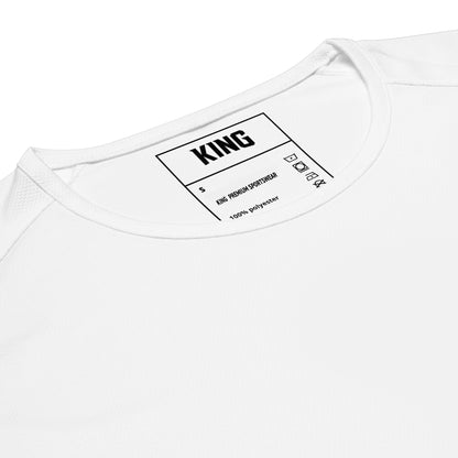White KING sports jersey – inside collar label close-up with minimal lion emblem.