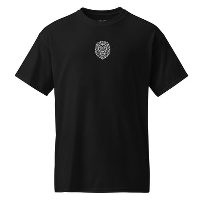 Black KING sports tee with geometric lion emblem – flat product mockup front.