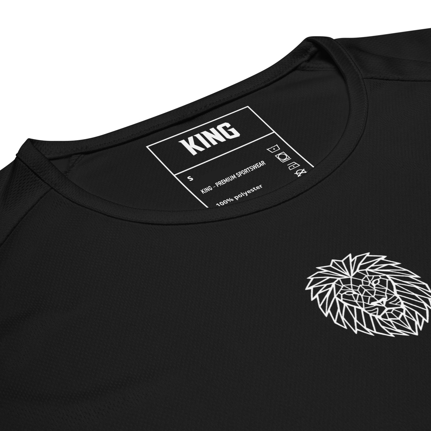 Inside label view of the KING Sports Tee — neck tag and stitching details.