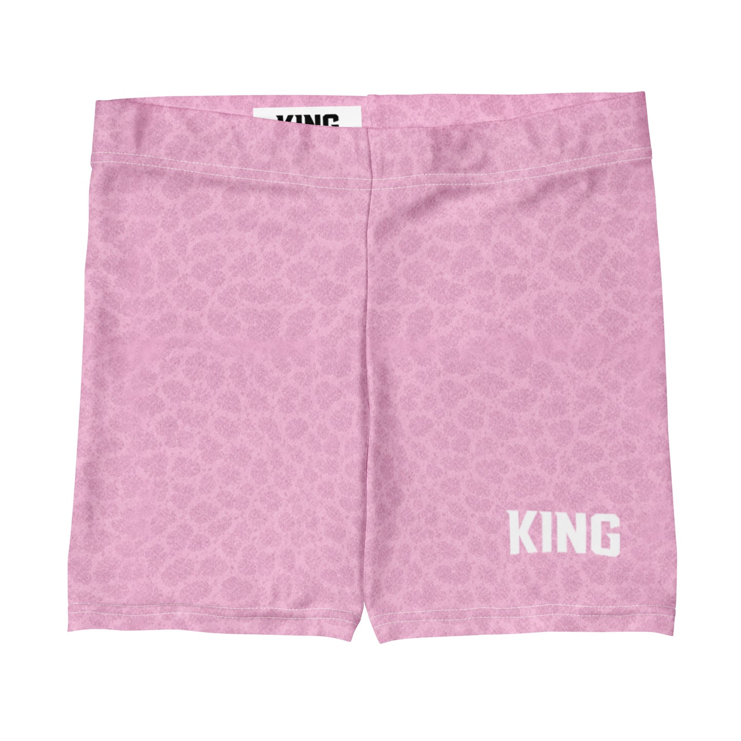 Front flat lay of KING Lioness Apex Training Shorts in Blush Pattern.