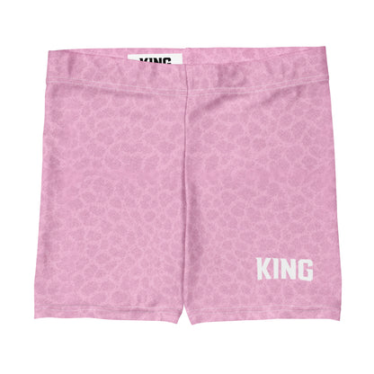Front flat lay of KING Lioness Apex Training Shorts in Blush Pattern.