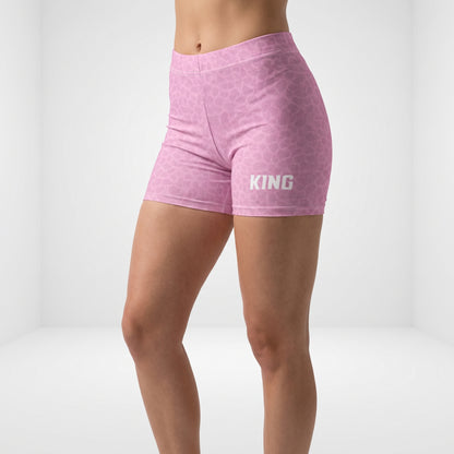 Woman wearing KING Lioness Apex Training Shorts in Blush Pattern with premium performance fabric and minimalist design.