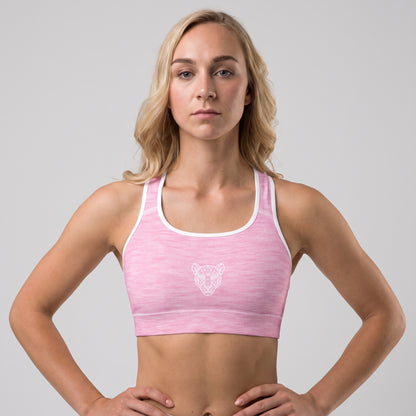 Woman wearing the KING Lioness Pink Padded Sports Bra from the front.