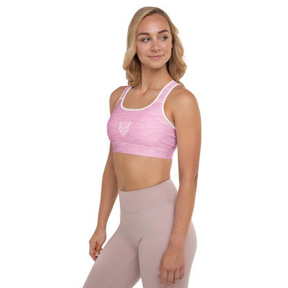 Female model wearing Lioness pink sports bra, full body view, premium women’s activewear by KING APEX
